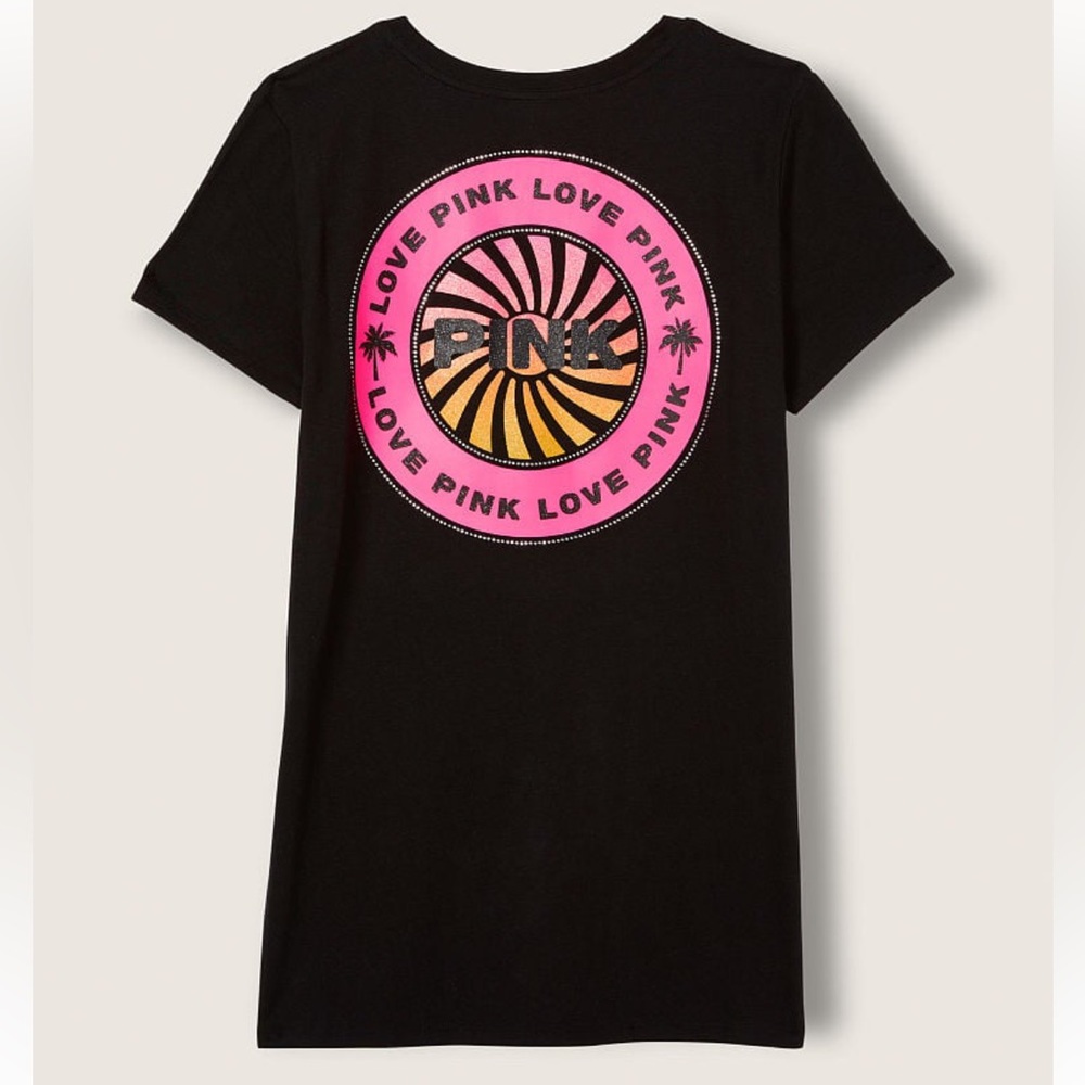 New Victoria’s Secret Pink Tropical Swirl Rhinestone Logo Shirt